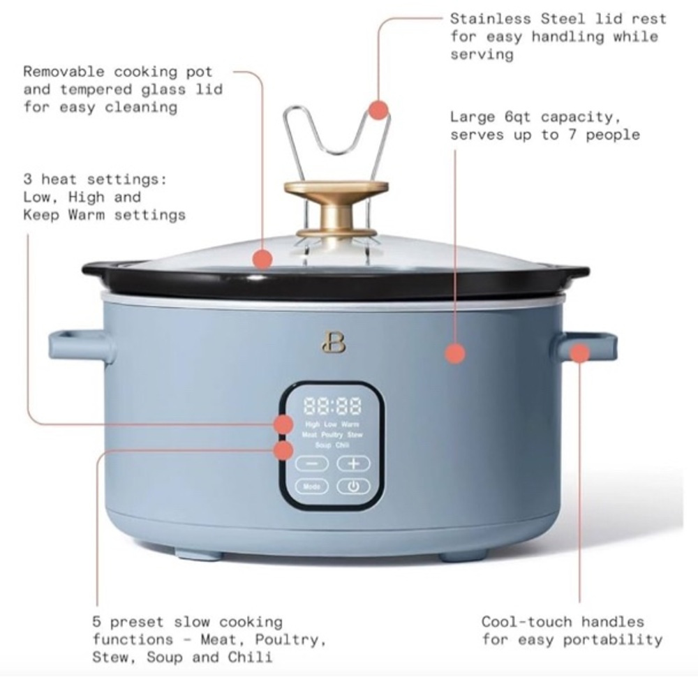 NWT Beautiful 6 Qt Programmable Slow Cooker | Color- Cornflower Blue. - Picture 2 of 5